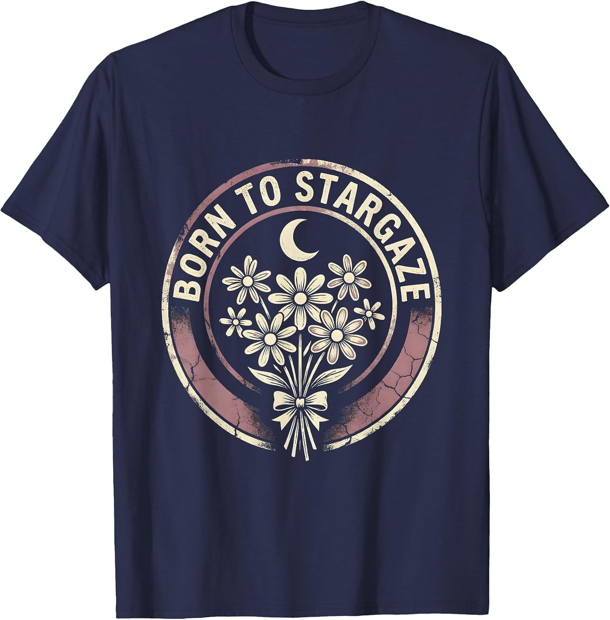 Born to Stargaze Astronomy Lover Design T-Shirt - Navy Blue