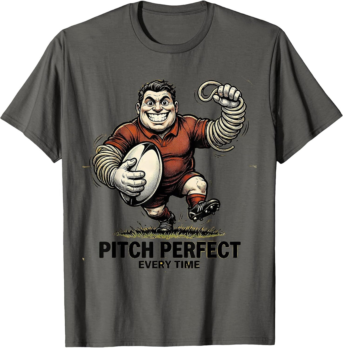 Pitch Perfect Every Time Rugby Graphic Design T-Shirt - Asphalt Grey