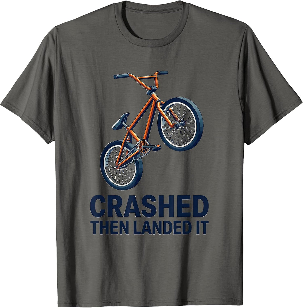 Crashed Then Landed It Isometric BMX Bike Stunt Humor T-Shirt - Asphalt Grey