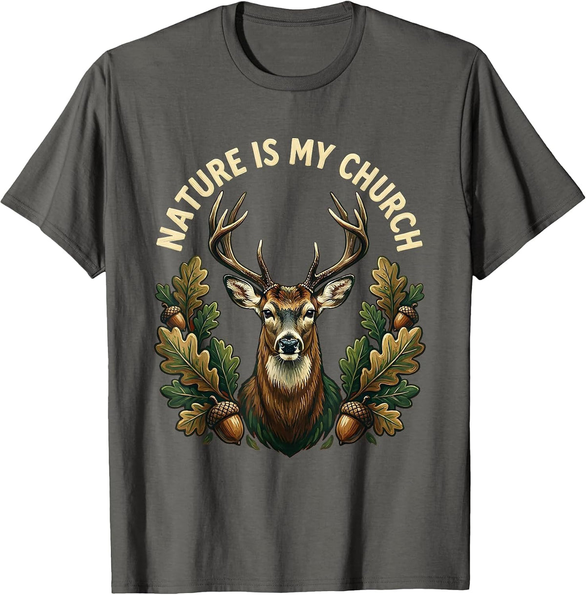 Men's Nature Is My Church Hunting Outdoors Design T-Shirt - Asphalt Grey