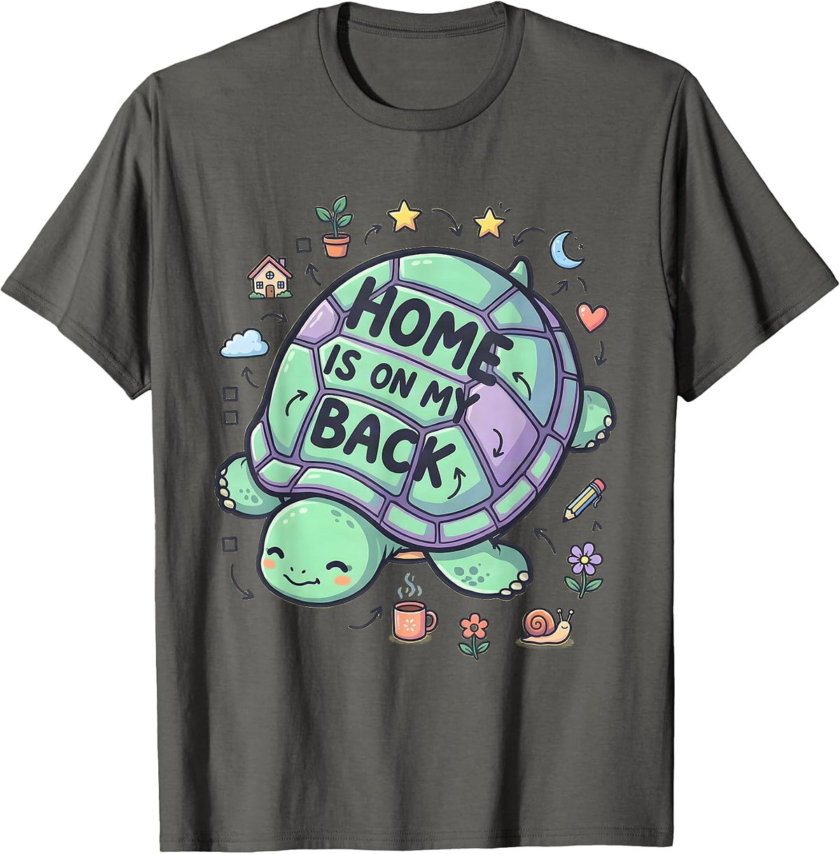 Home Is On My Back Turtle Nature Design T-Shirt - Asphalt Grey