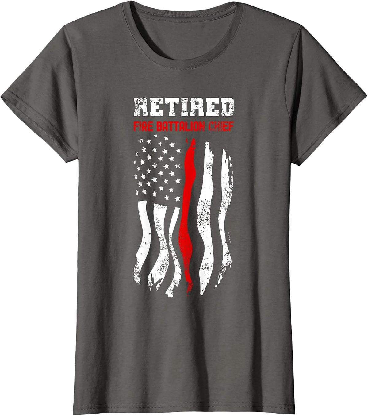 Retired Fire Battalion Chief American Fireman Fourth of July T-Shirt - Asphalt Grey