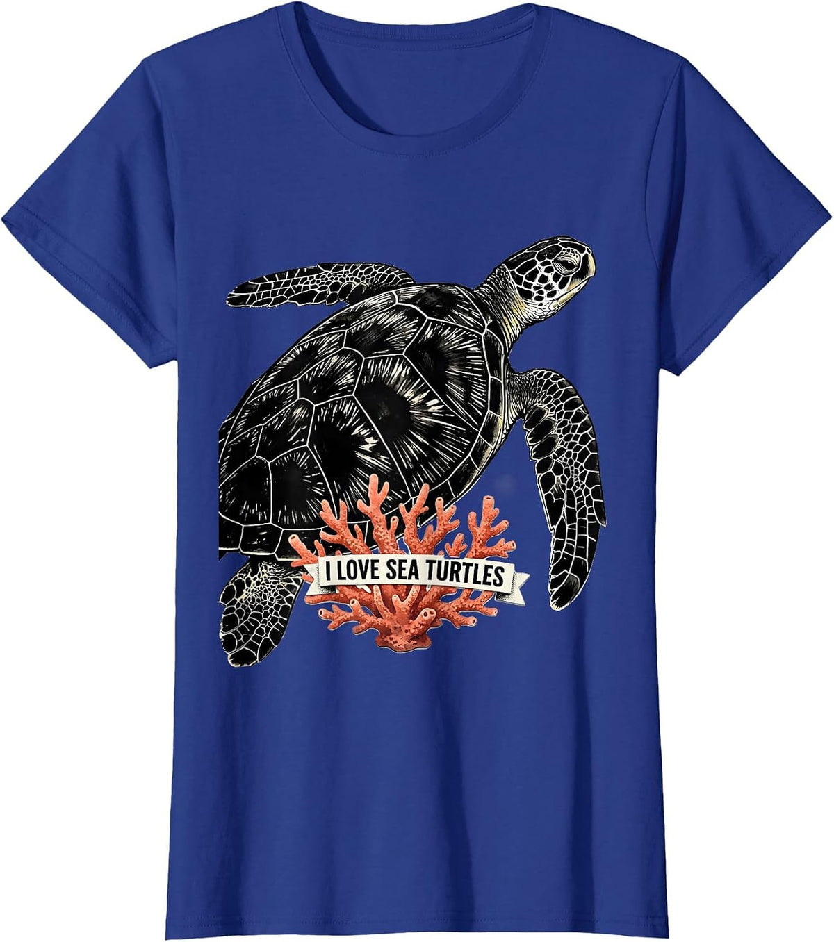 Women's I Love Sea Turtles Funny Ocean Wildlife Animal Lover Gift T-Shirt - Royal Blue