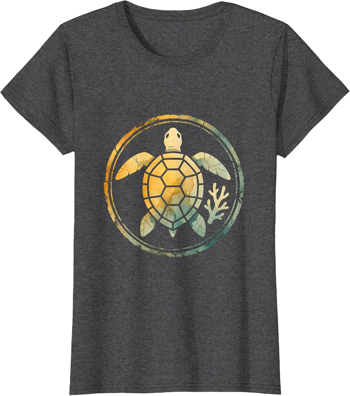 Women's Boys Hawaiian Sea Turtle Coral Reef Graphic T-Shirt - Dark Heather Grey
