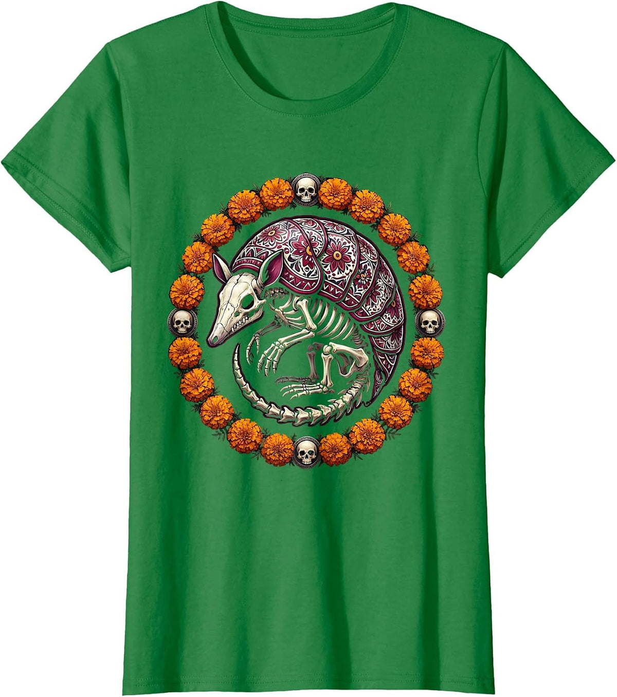 Women's Talavera Armadillo Mexican Folk Art Design T-Shirt - Kelly Green