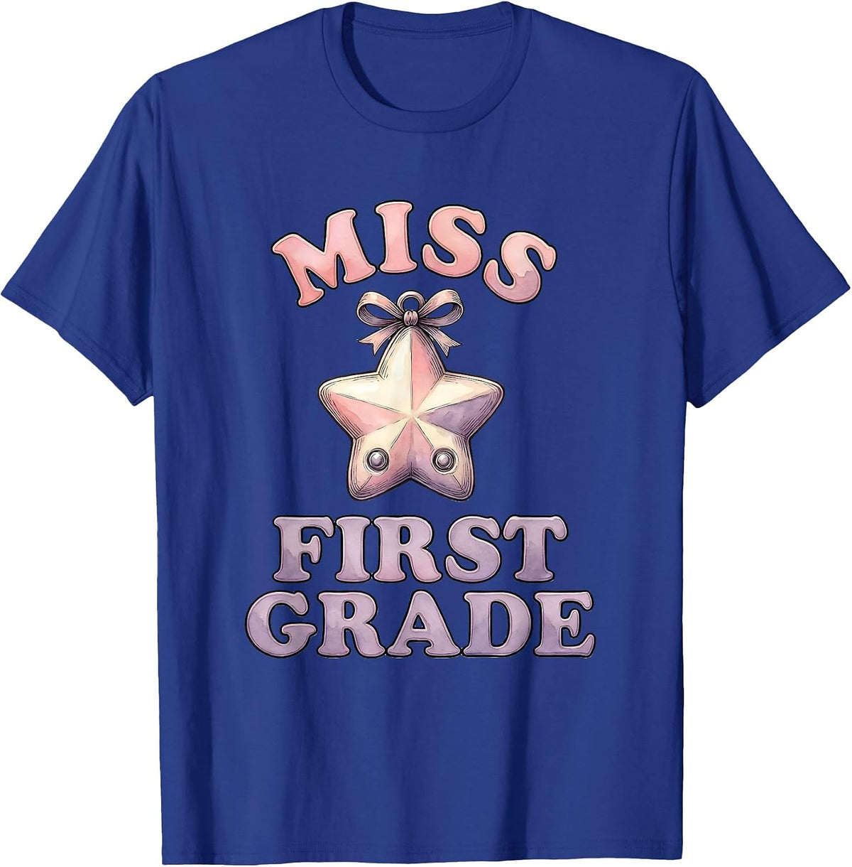 Men's Miss First Grade Glossy 3D Bubble Letter First Day Of School T-Shirt - Royal Blue