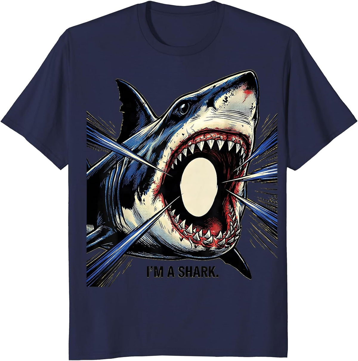 I'm A Shark Comic Book Shark Jaw Halloween Costume Novelty T-Shirt - Navy Blue