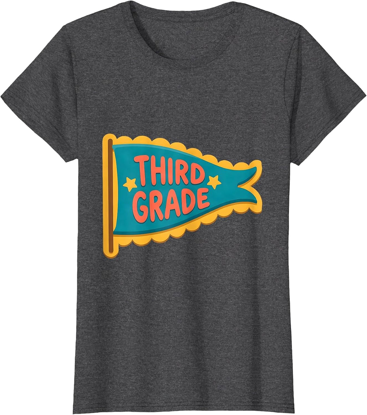 Women's Third Grade Flat Vector Pennant Back To School Girl T-Shirt - Dark Heather Grey