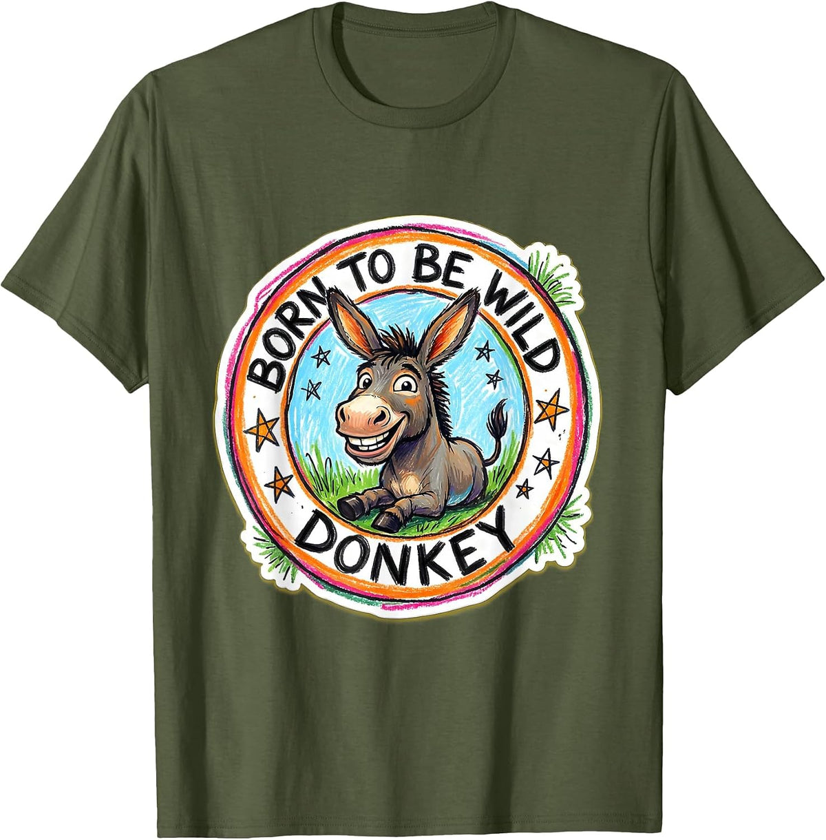 Men's Born to Be Wild Donkey Funny Animal Design T-Shirt - Olive Green