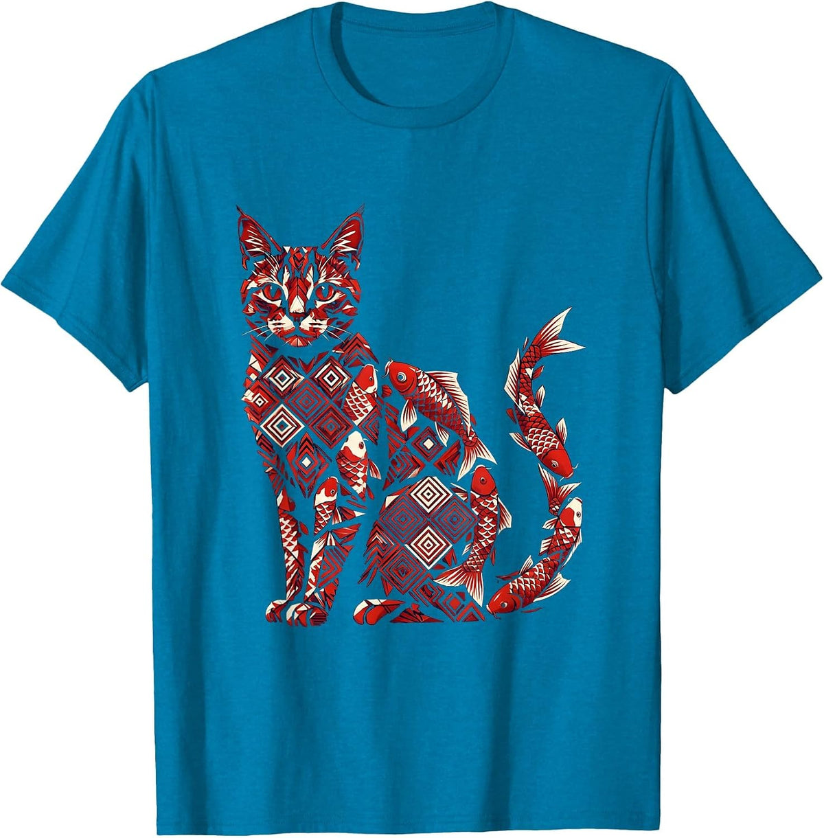 Koi Fish Cat Silhouette Art Design T-Shirt - Sapphire Blue