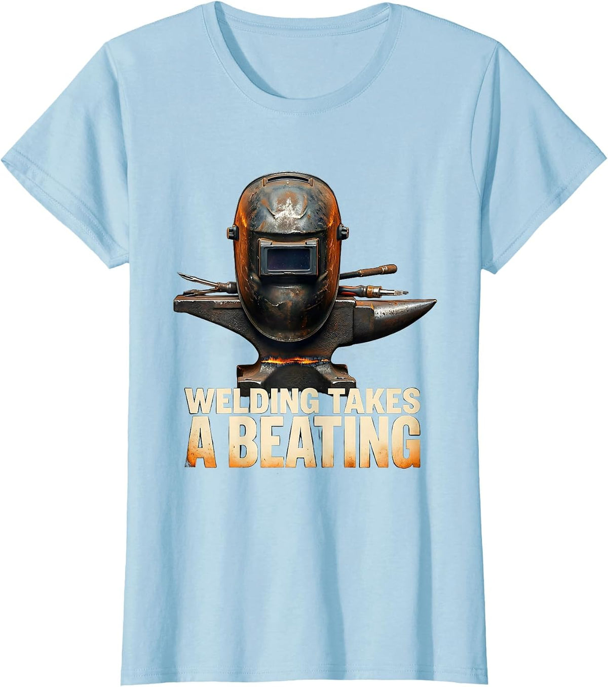 Women's Welding Takes A Beating Funny Welder Skeleton Tradesman T-Shirt - Baby Blue
