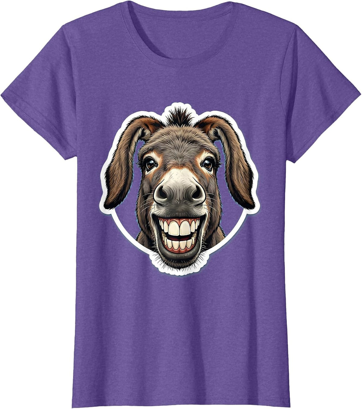 Grinning Donkey Face Funny Animal Illustration T-Shirt - Purple Heather