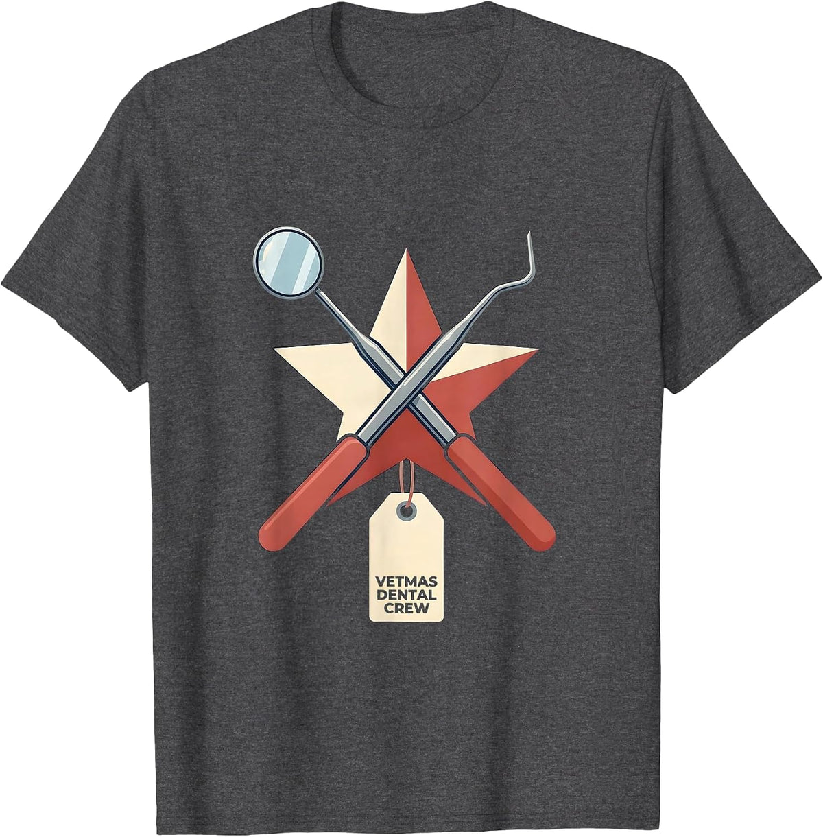 Vetmas Dental Crew Funny Vet Tech Christmas Veterinary Crew T-Shirt - Dark Heather Grey