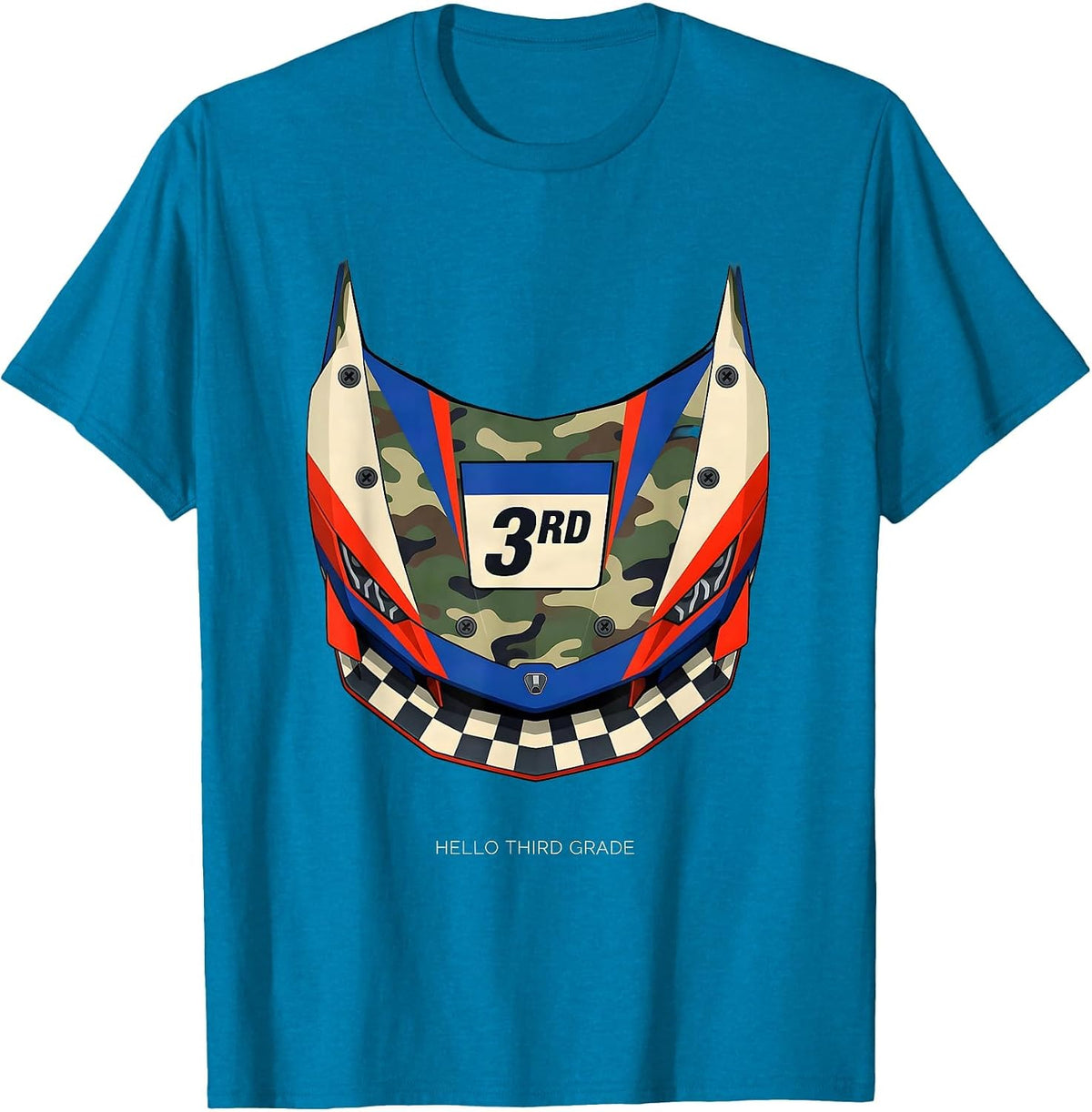 Hello Third Grade Camo Back To School Boys Grade Badge T-Shirt - Sapphire Blue