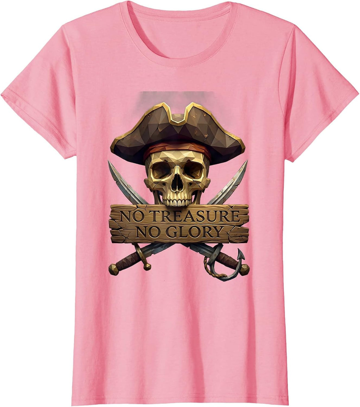 Women's No Treasure No Glory Pirate Graphic Design T-Shirt - Pink