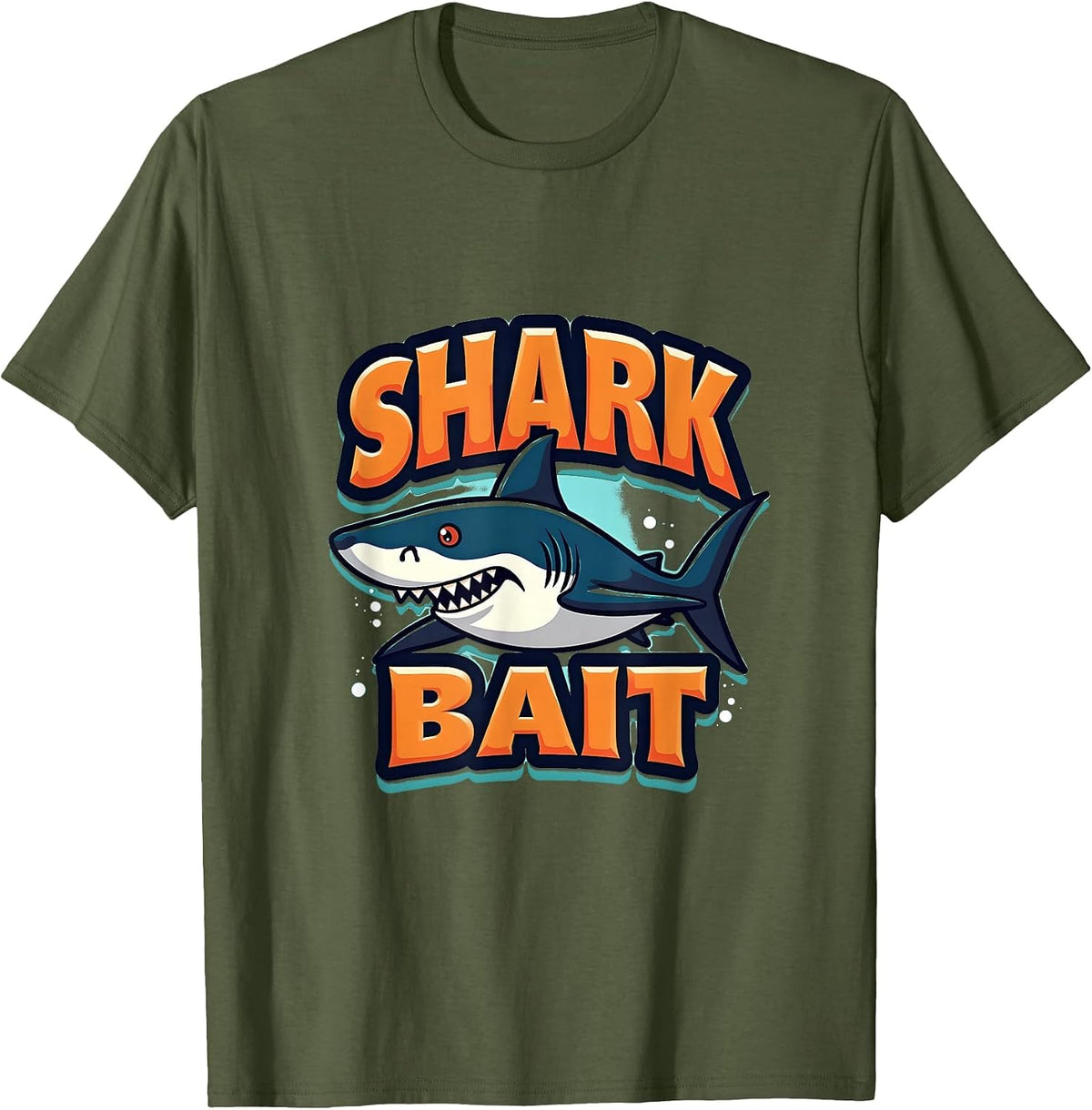 Shark Bait Ocean Predator Graphic Design T-Shirt - Olive Green