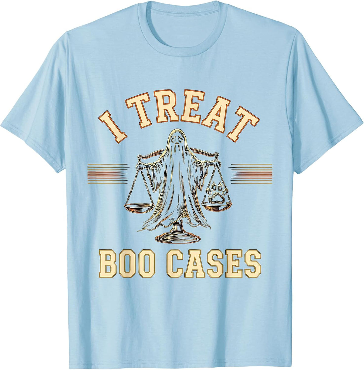 Men's I Treat Boo Cases Funny Vet Tech Halloween Workplace Humor T-Shirt - Baby Blue