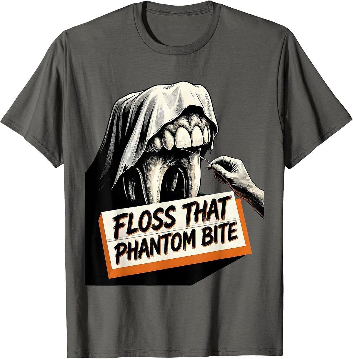 Men's Floss That Phantom Bite Funny Dental Hygienist Halloween T-Shirt - Asphalt Grey