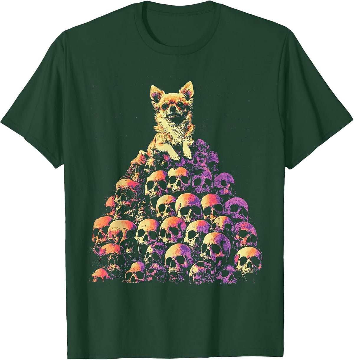 Chihuahua Dog Skeleton T-Shirt - Dark Green