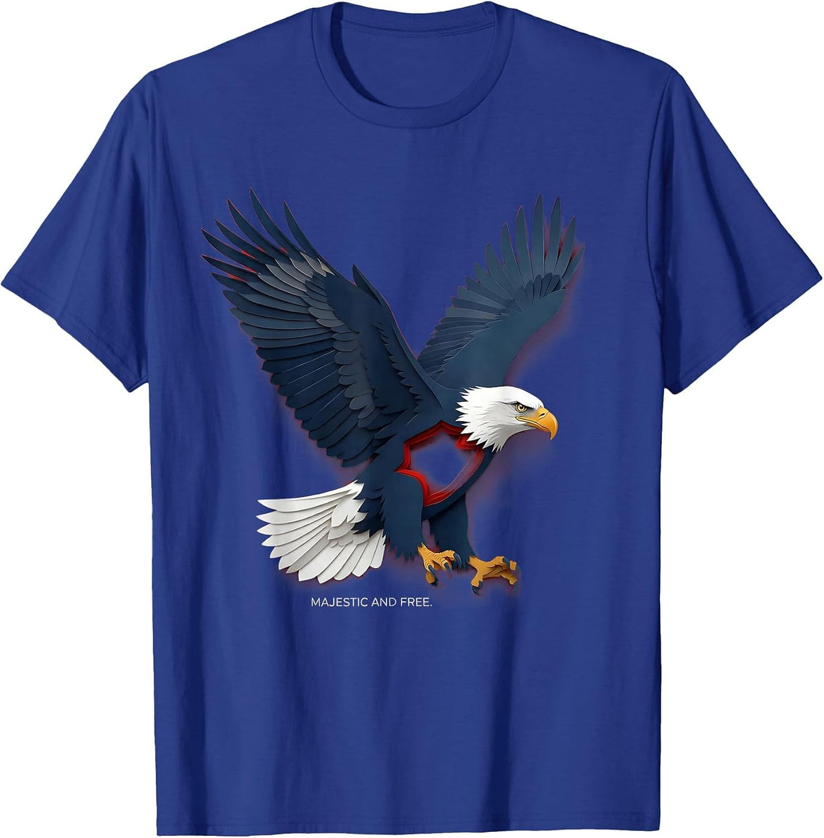 Majestic and Free Veterans Day Bald Eagle Design T-Shirt - Royal Blue