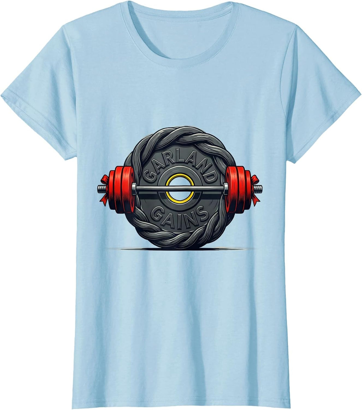 Women's Garland Gains Funny Christmas Gym Weightlifting Fitness T-Shirt - Baby Blue