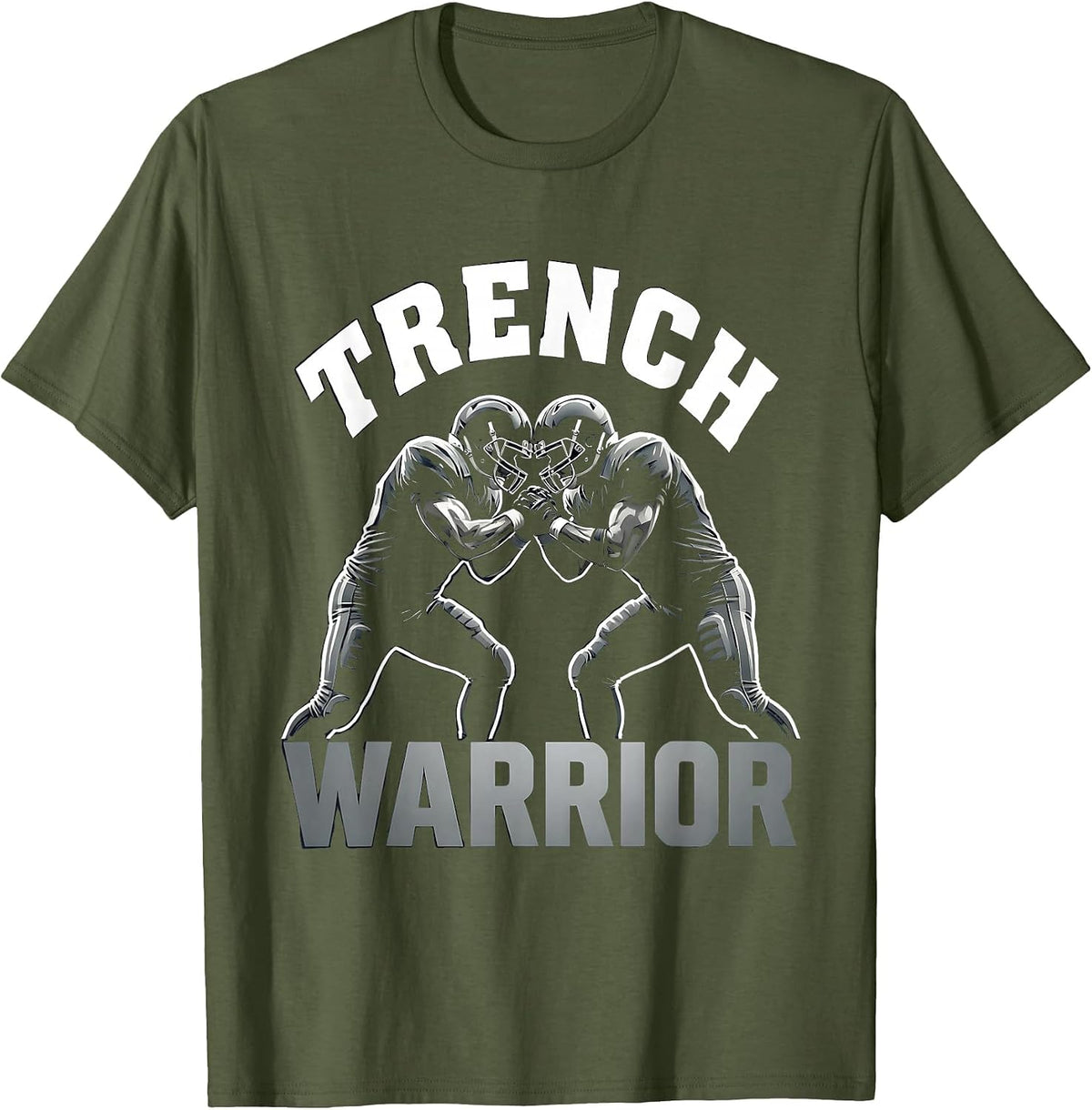 Men's Trench Warrior Football Lineman Graphic Design T-Shirt - Olive Green