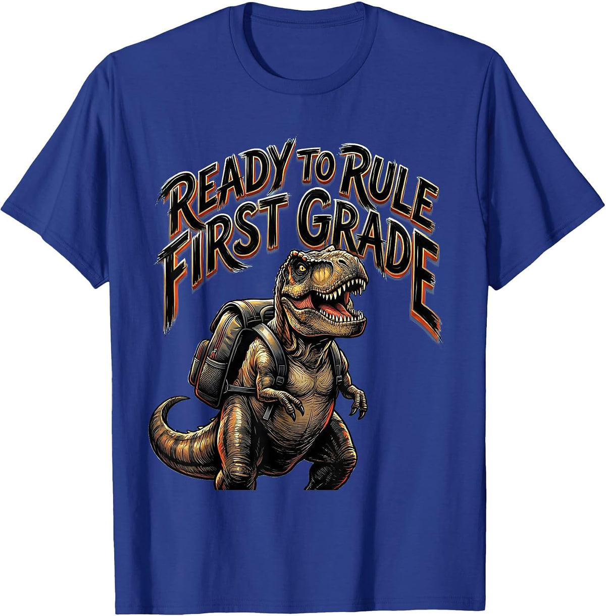 Men's Ready To Rule First Grade Sign Painter Showcard Dinosaur Boy T-Shirt - Royal Blue