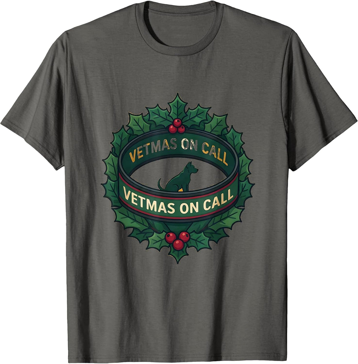 Vetmas On Call Funny Vet Tech Christmas Veterinary Clinic T-Shirt - Asphalt Grey