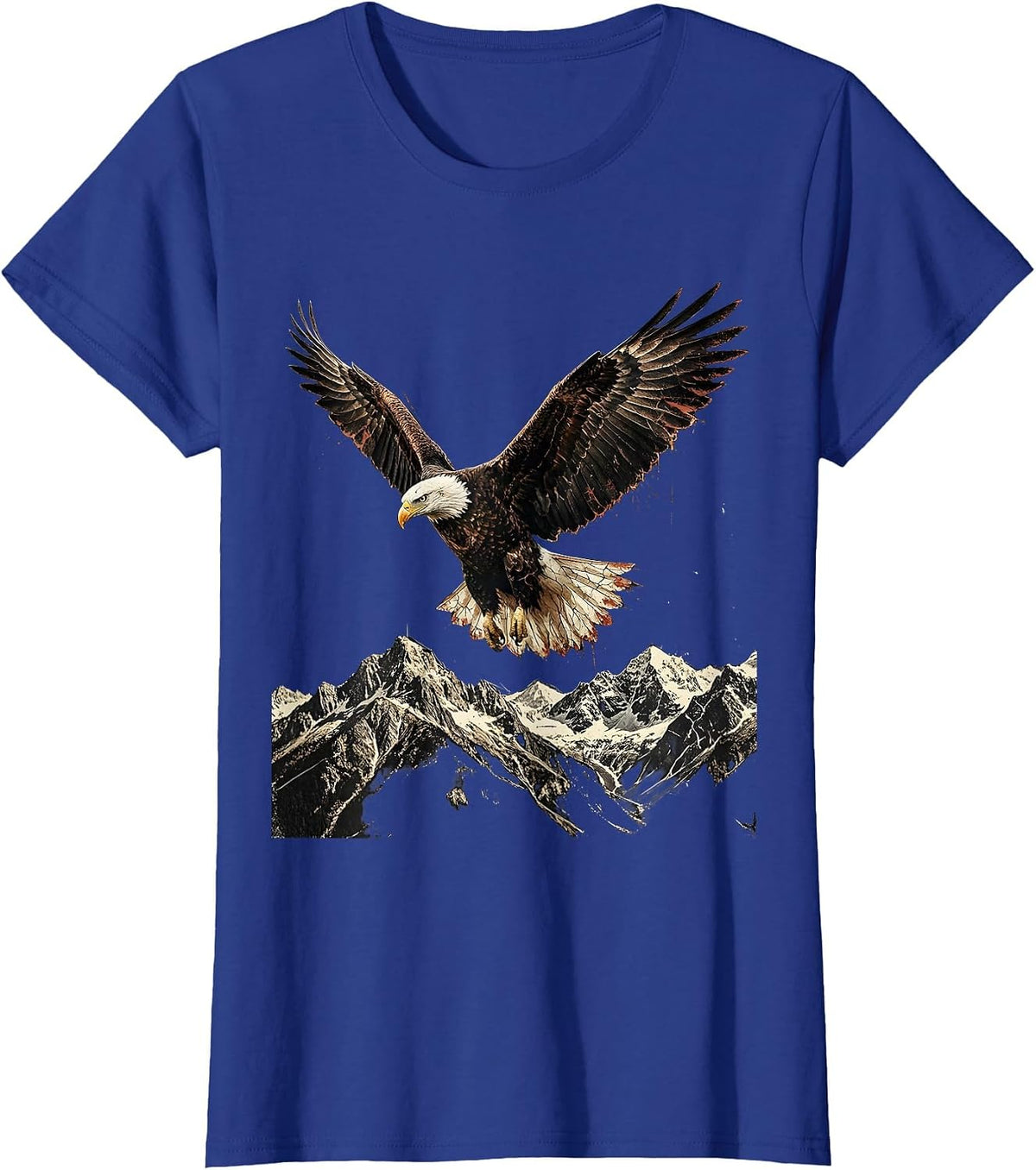 Women's Bald Eagle Soaring Over Mountains USA Design T-Shirt - Royal Blue