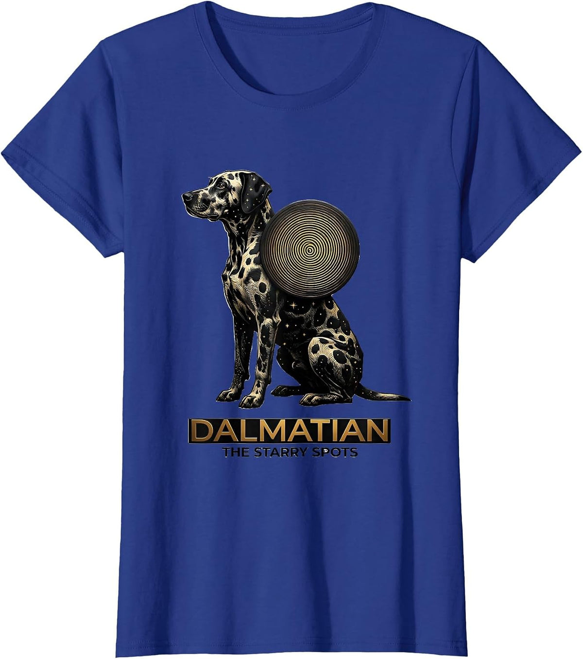 Women's Dalmatian, The Starry Spots Wood Type Letterpress Art Dog T-Shirt - Royal Blue
