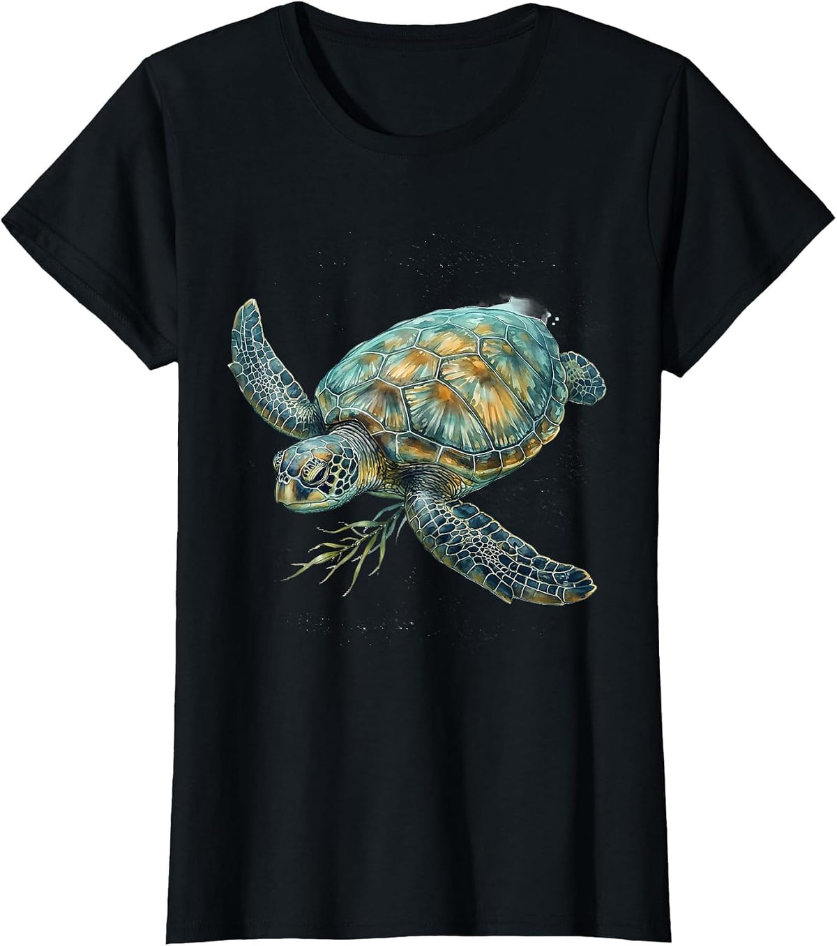 Women's Sea Turtle Watercolor Ocean Animal Beach Lover Art T-Shirt - Black