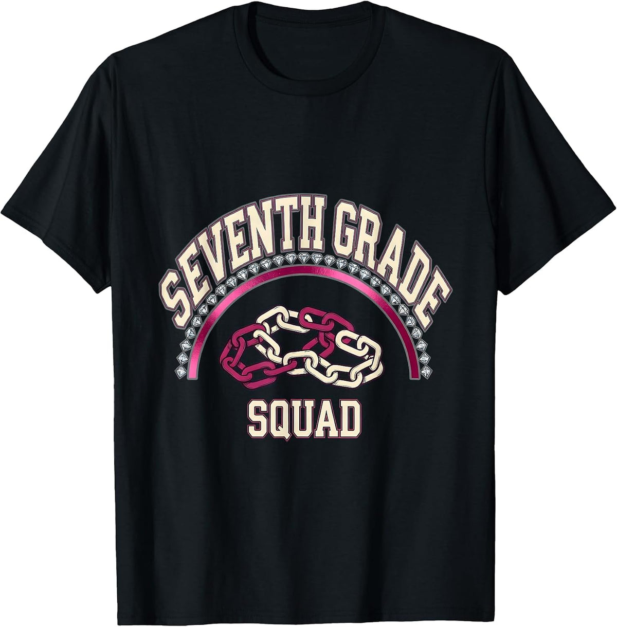 Men's Seventh Grade Squad Sparkle Varsity Teacher Crew First Day T-Shirt - Black