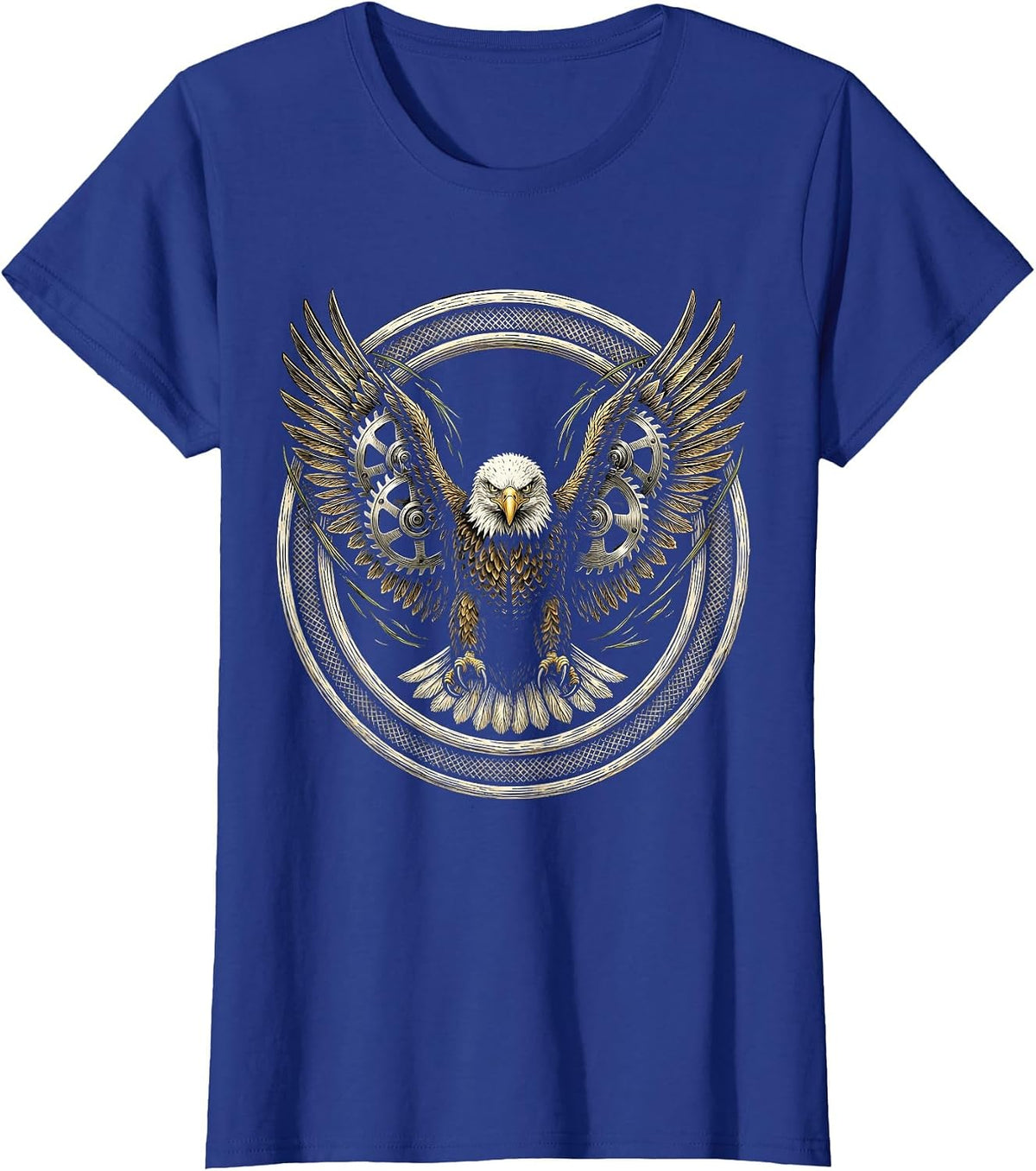Women's Bald Eagle Lawn Mower Blades Wings Funny Mowing T-Shirt - Royal Blue