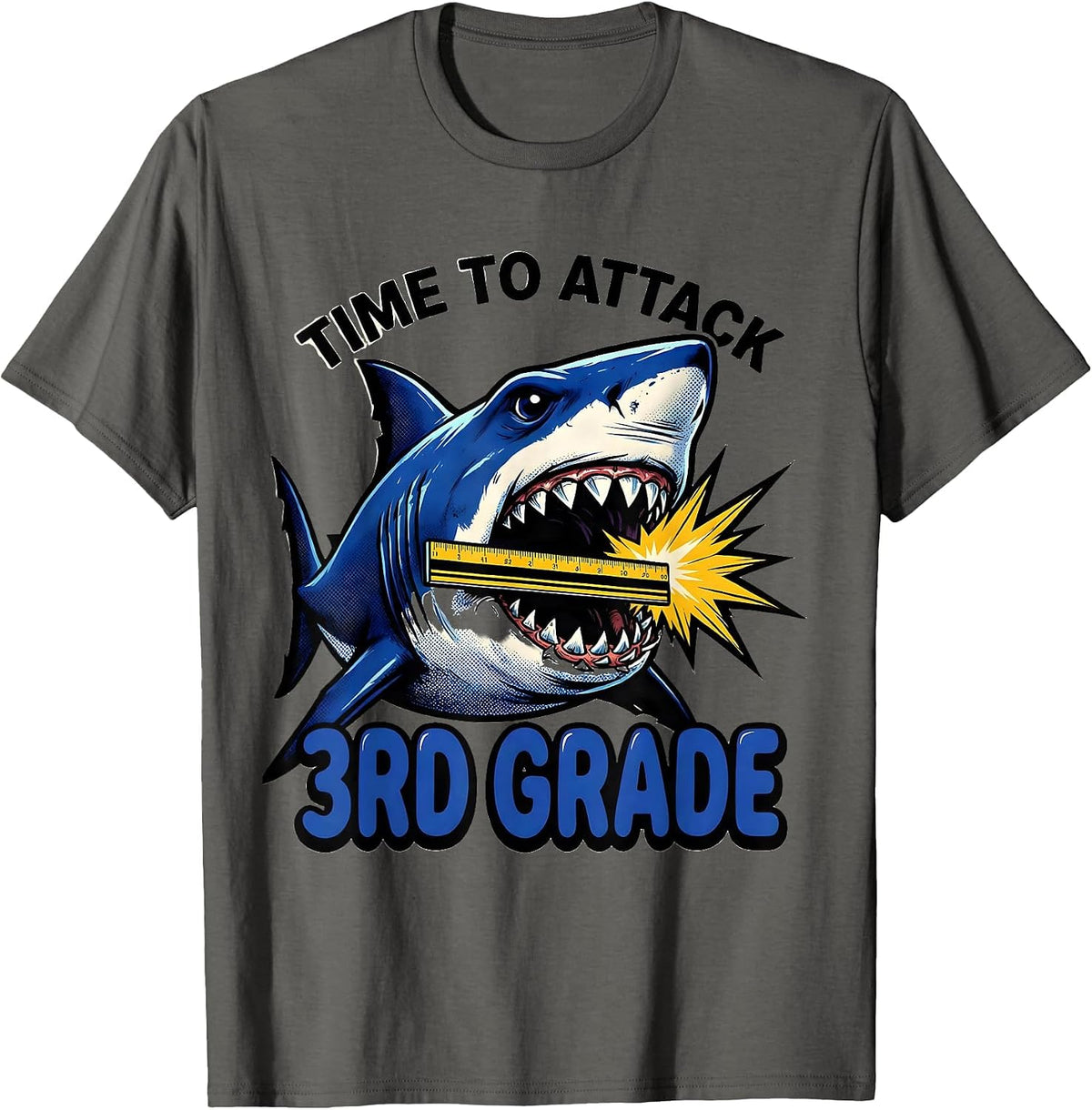 Time To Attack 3rd Grade Comic Book Shark First Day T-Shirt - Asphalt Grey