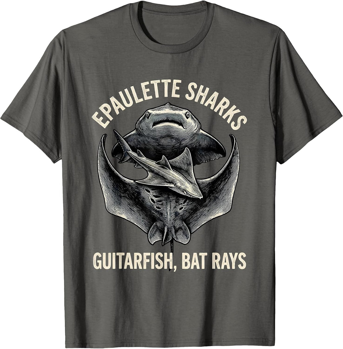 Epaulette Sharks, Guitarfish, Bat Rays Funny Ocean Animal T-Shirt - Asphalt Grey