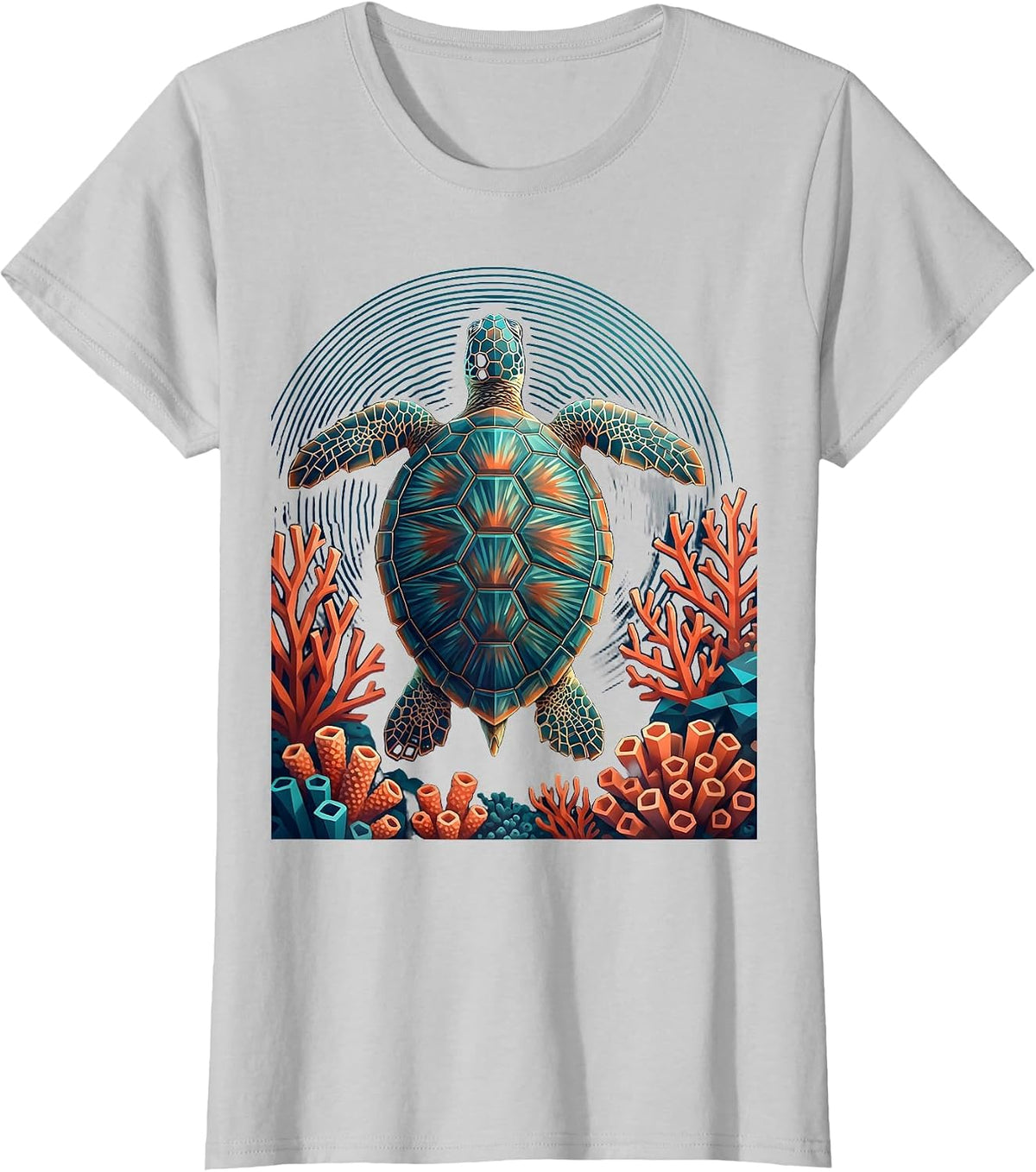 Sea Turtle Coral Reef Caribbean Ocean Art T-Shirt - Silver Grey