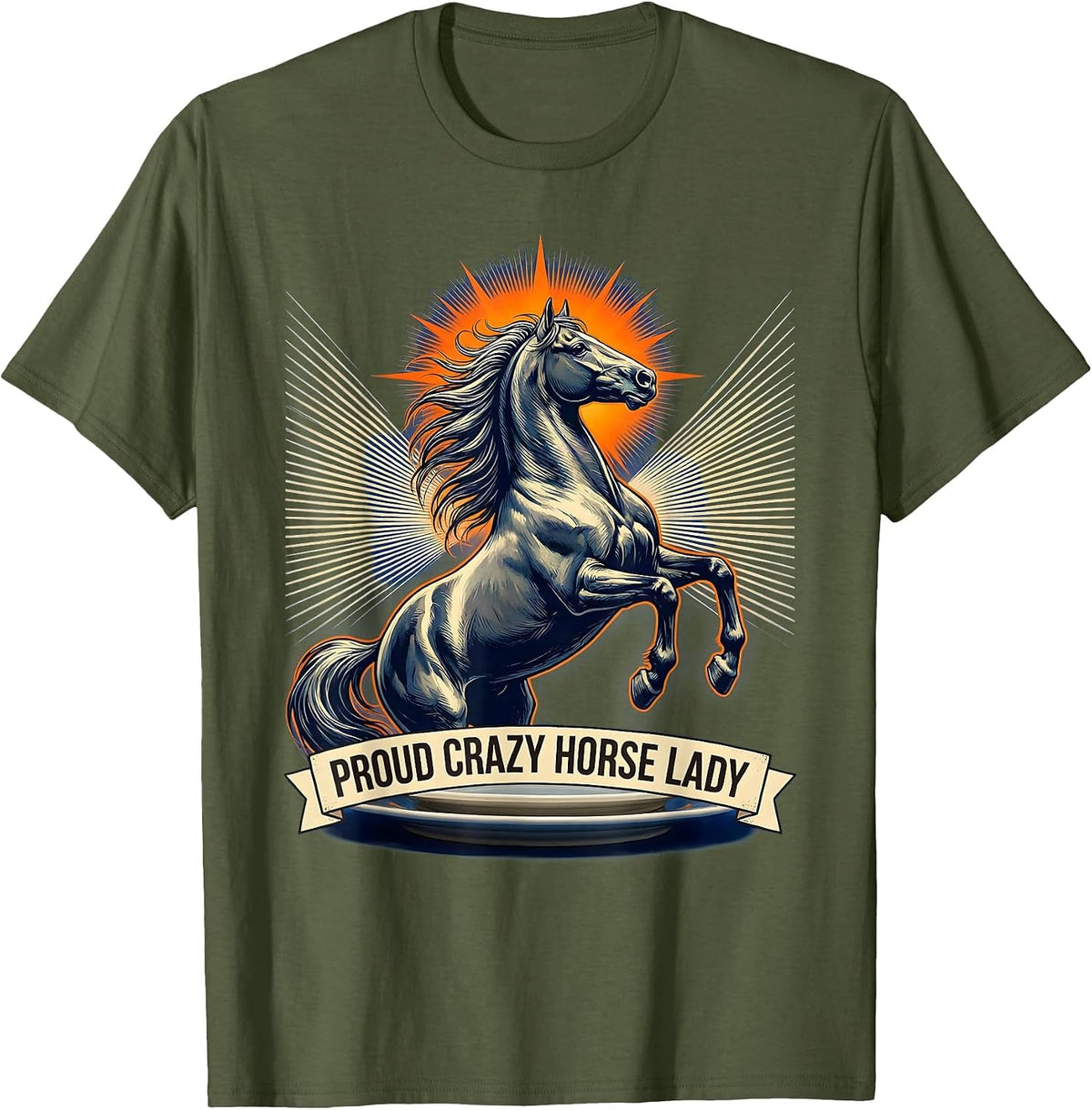 Men's Proud Crazy Horse Lady Equestrian Design T-Shirt - Olive Green