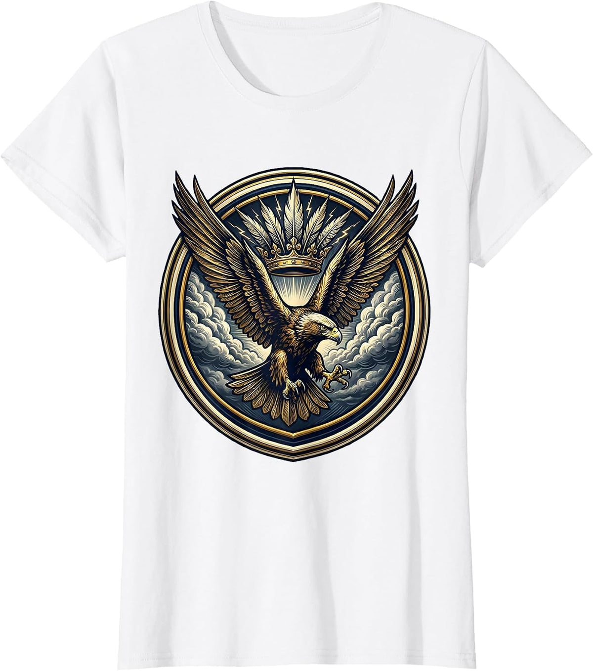 Women's Falcon Diving Through Storm Clouds Design T-Shirt - White