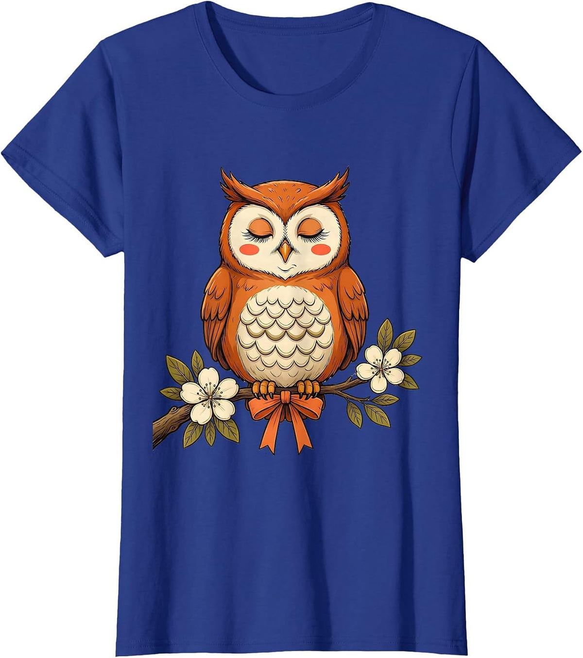 Women's Cute Owl Flowering Branch Retro Owl Lover Halloween T-Shirt - Royal Blue
