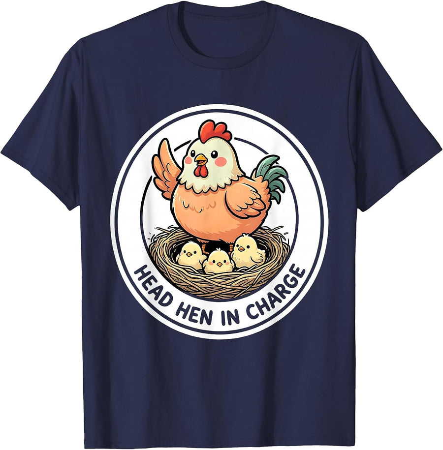 Head Hen In Charge Cute Kawaii Chicken Lover Humor T-Shirt - Navy Blue