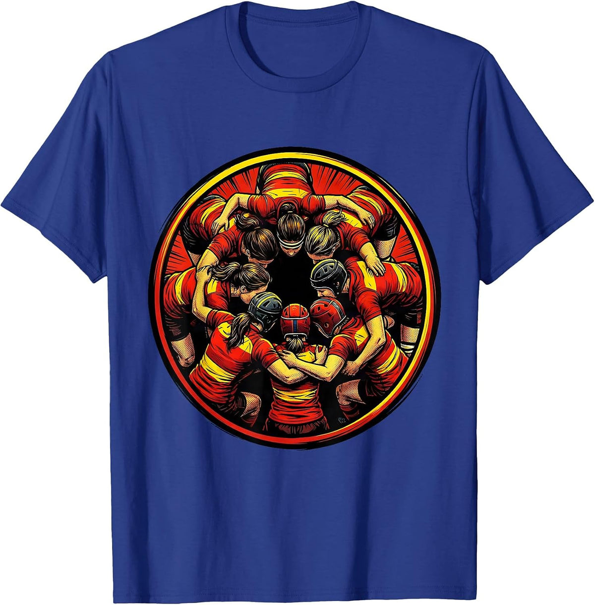 Rugby Scrum Unity Illustration Design T-Shirt - Royal Blue