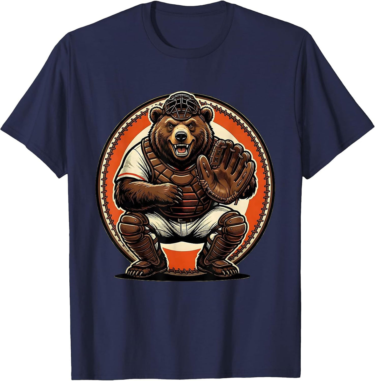 Men's Bear Catcher Baseball Graphic Tee T-Shirt - Navy Blue