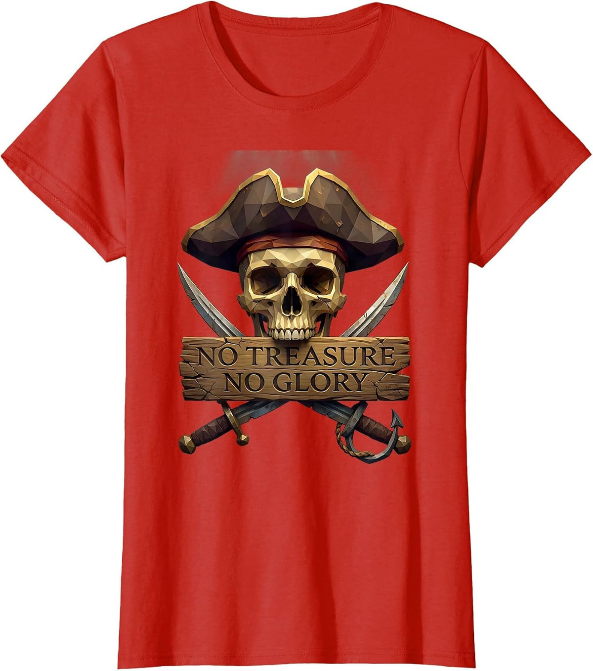 Women's No Treasure No Glory Pirate Graphic Design T-Shirt - Red