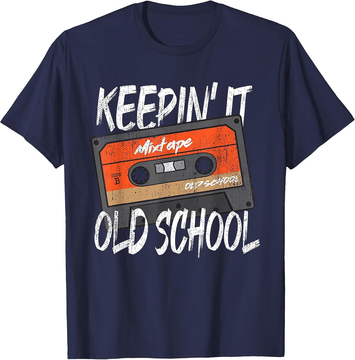 Old School Hip Hop 80s 90s Vintage Mixtape Cassette Tape T-Shirt - Navy Blue