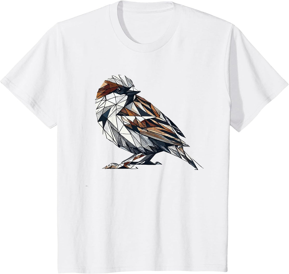 Geometric Art Sparrow Bird Birdwatching House Sparrow T-Shirt - White