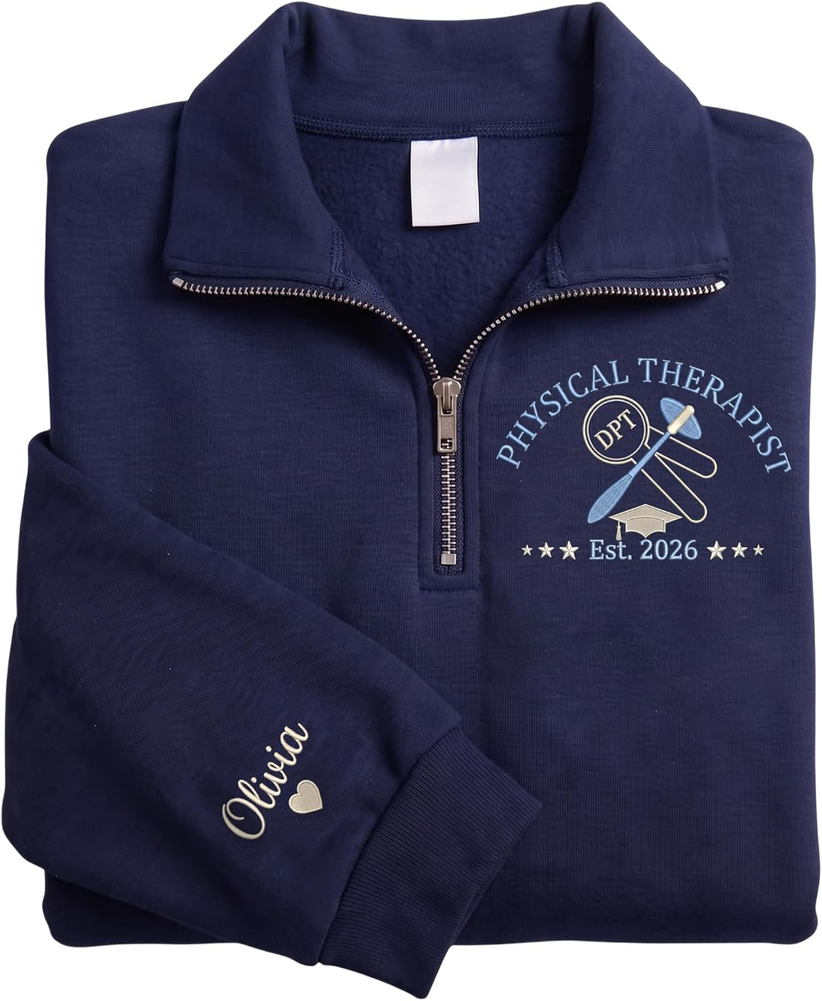 GABITA Custom Physical Therapist Embroidered Zip Sweatshirt, Name On Sleeve - S4