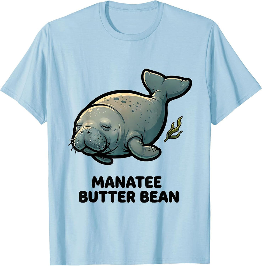 Men's Manatee Butter Bean Funny Sea Animal Lover Cartoon T-Shirt - Baby Blue