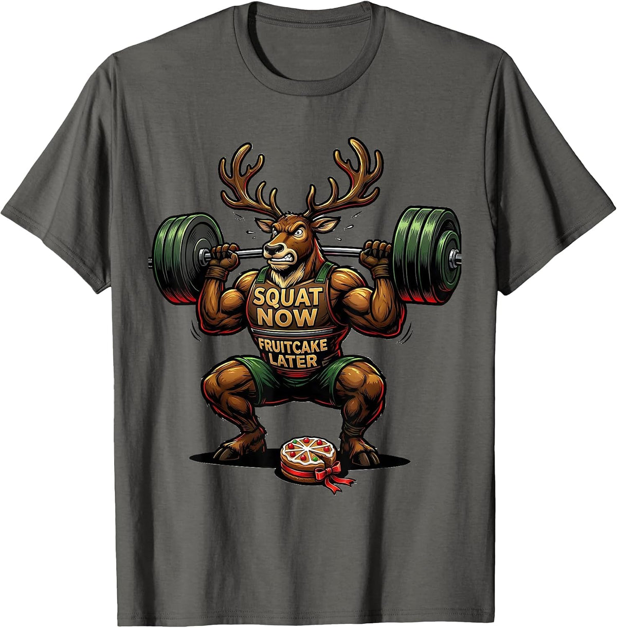 Men's Squat Now, Fruitcake Later Funny Christmas Gym Workout T-Shirt - Asphalt Grey