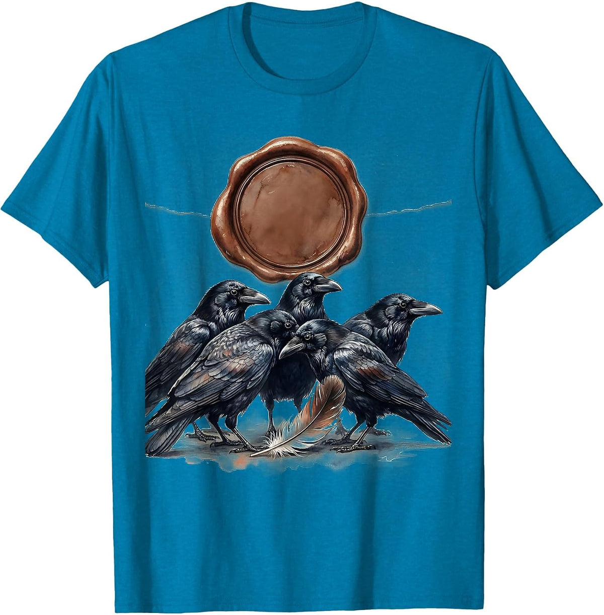 Five Crows Wax Seal Dark Humor Gothic Bird Lover T-Shirt - Sapphire Blue