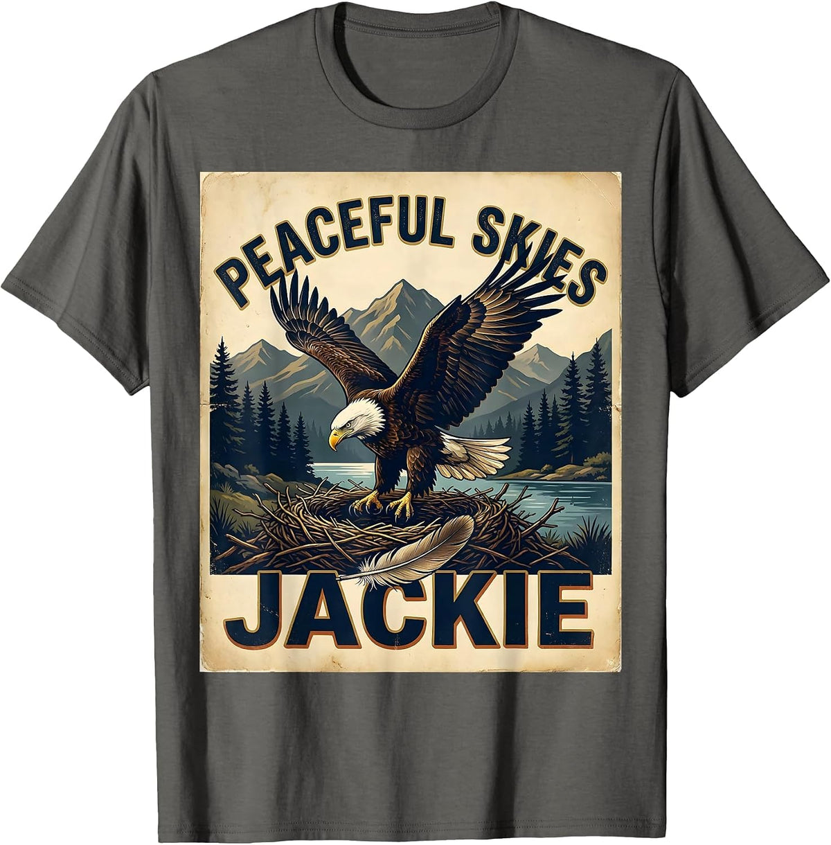 Men's Peaceful Skies Jackie Vintage Bald Eagle Memorial Tribute T-Shirt - Asphalt Grey
